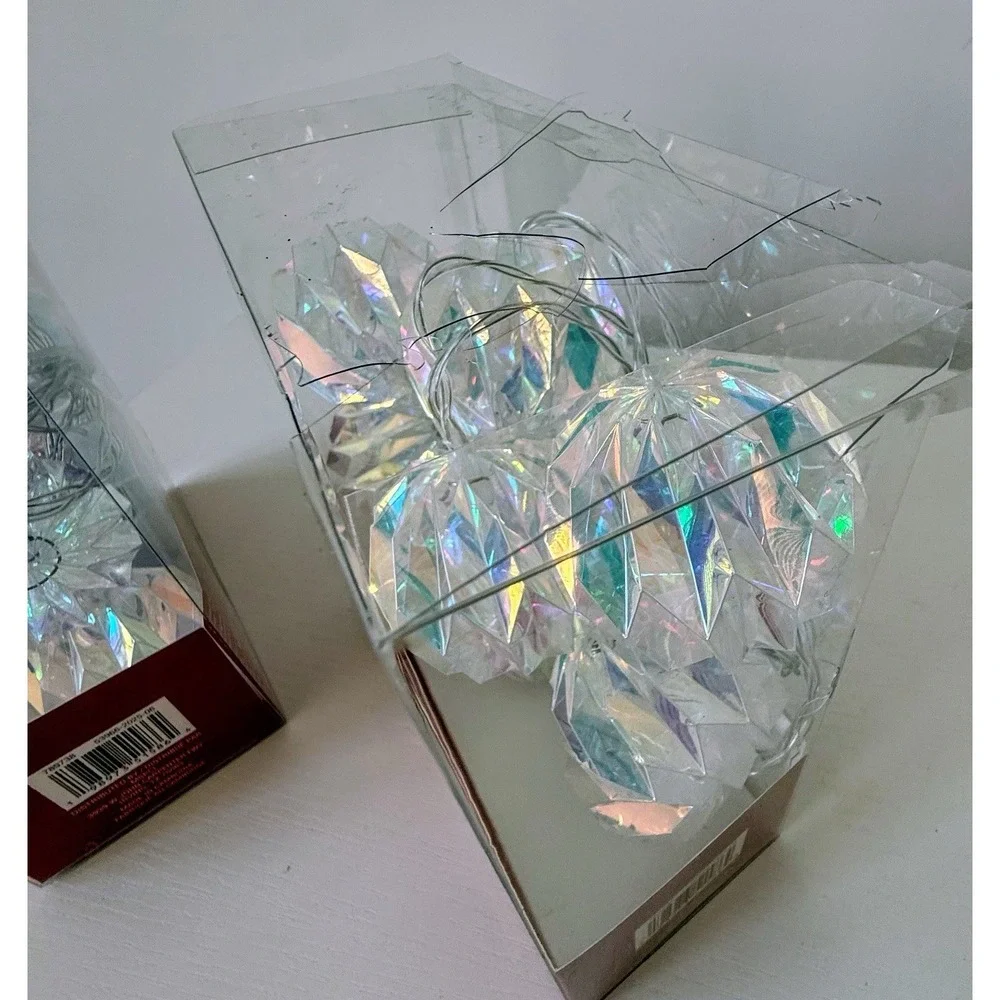 Lot Of 2 Ashland 6ft String Lights Iridescent Faceted 10 Bulbs Warm White LED